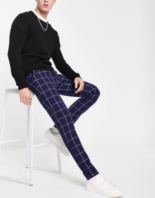Asos Design Smart Skinny Pants In Navy Window Plaid