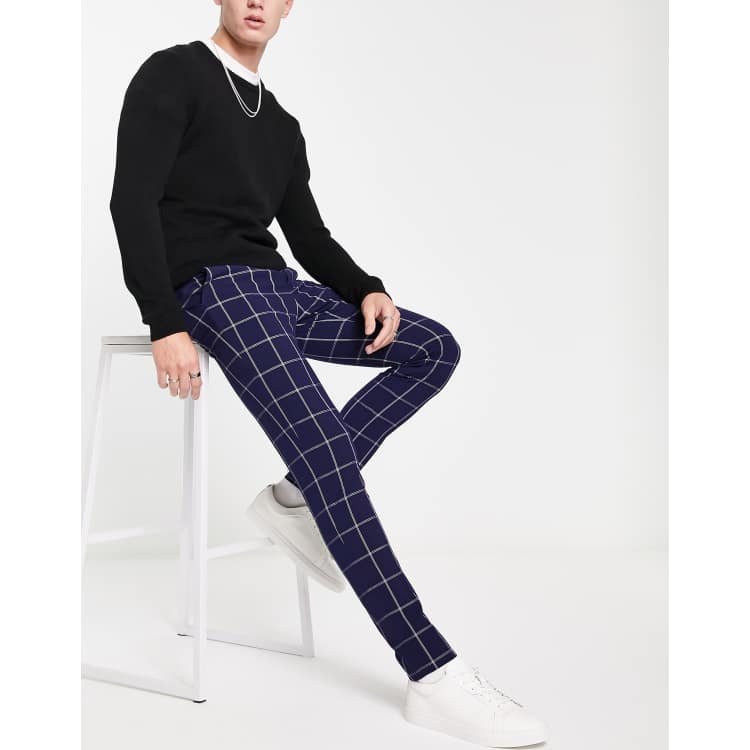 Dark blue sale checkered pants