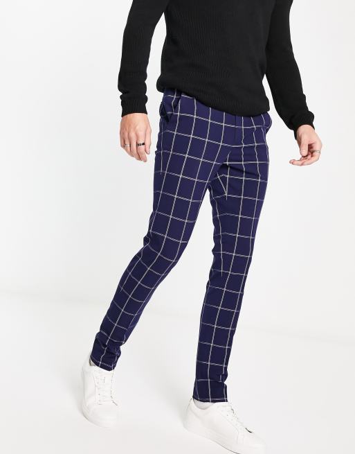 ASOS DESIGN smart skinny pants in navy window plaid