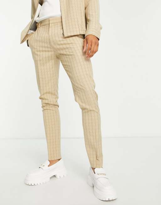 ASOS DESIGN tapered dressy pants in stone prince of wales plaid