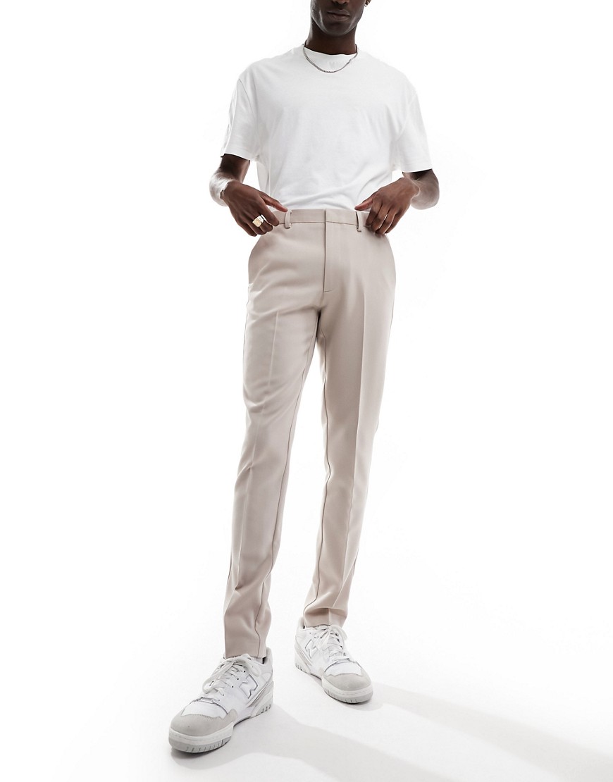 Shop Asos Design Smart Skinny Fit Pants In Stone-neutral