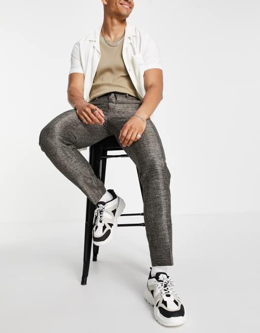 ASOS DESIGN smart skinny pants with drawstring waist in herringbone brown - part of a set