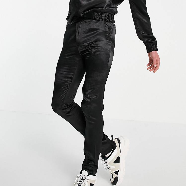 ASOS DESIGN smart skinny satin pants with drawstring waist in black - part  of a set