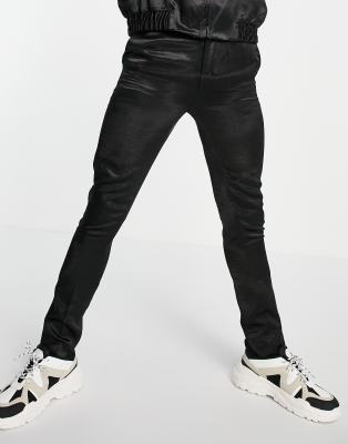 black satin skinny pants