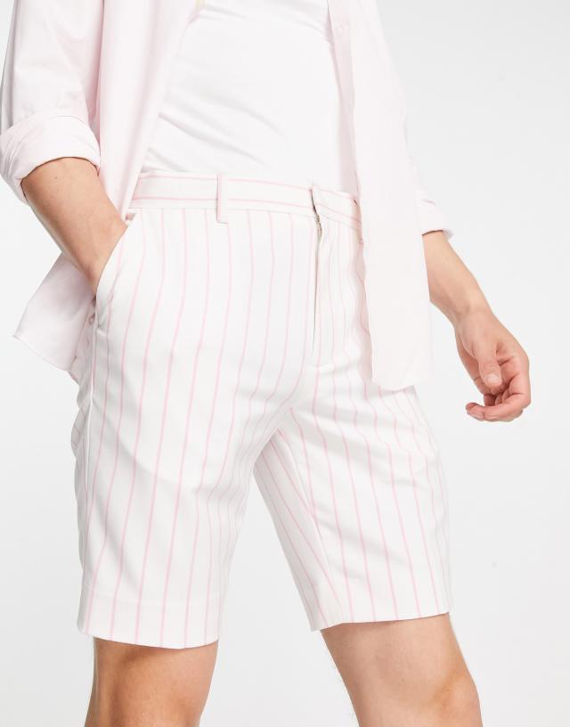 ASOS DESIGN smart skinny shorts with preppy stripe in pink