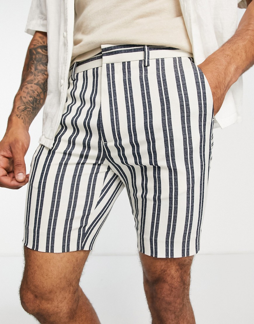 ASOS DESIGN smart skinny shorts with preppy stripe in white