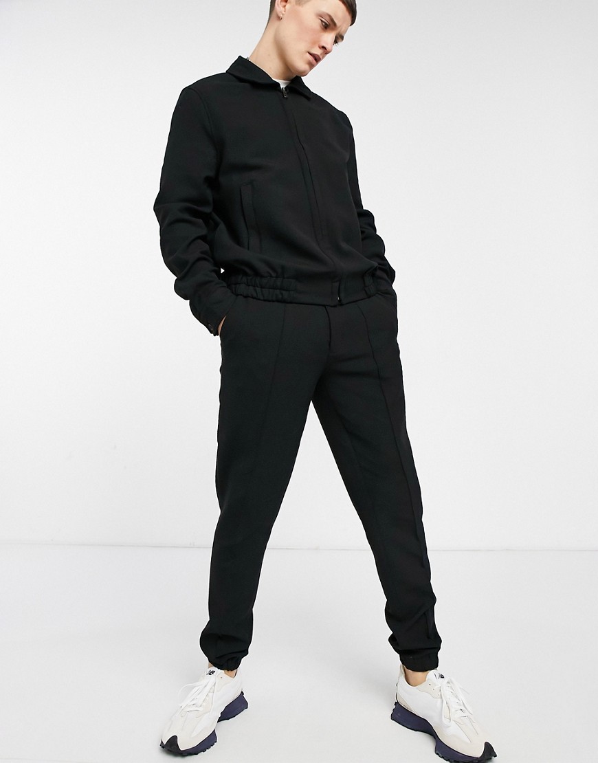 ASOS DESIGN smart skinny sweatpants in black crepe - part of a set
