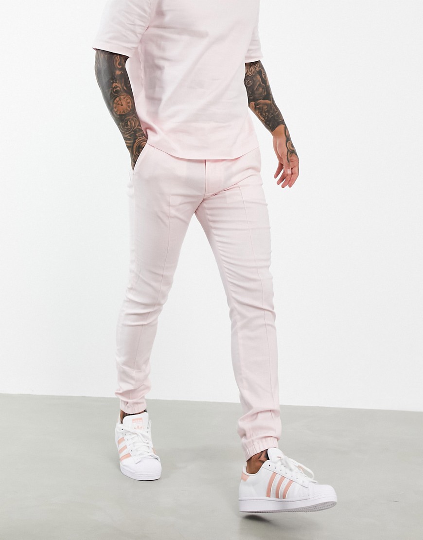 ASOS DESIGN SMART SKINNY JOGGERS WITH CUFF IN PINK LINEN MIX - PART OF A SET,GARDEN CO-ORD 1