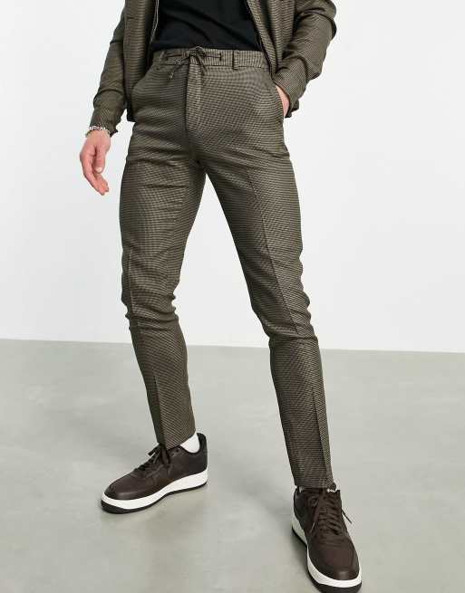 ASOS DESIGN smart skinny trackies co-ord with micro check in brown