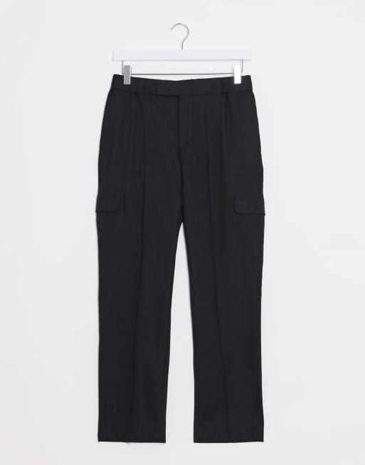 ASOS DESIGN smart skinny trousers in black with cargo pockets and elasticated waist