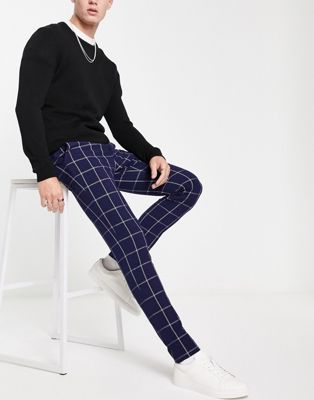 ASOS DESIGN smart skinny trousers in navy window check