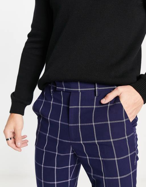 ASOS DESIGN smart skinny trousers in navy window check, 4 of 4
