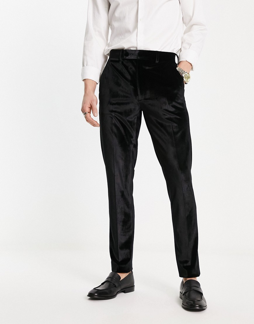 ASOS DESIGN smart skinny velvet trousers in black