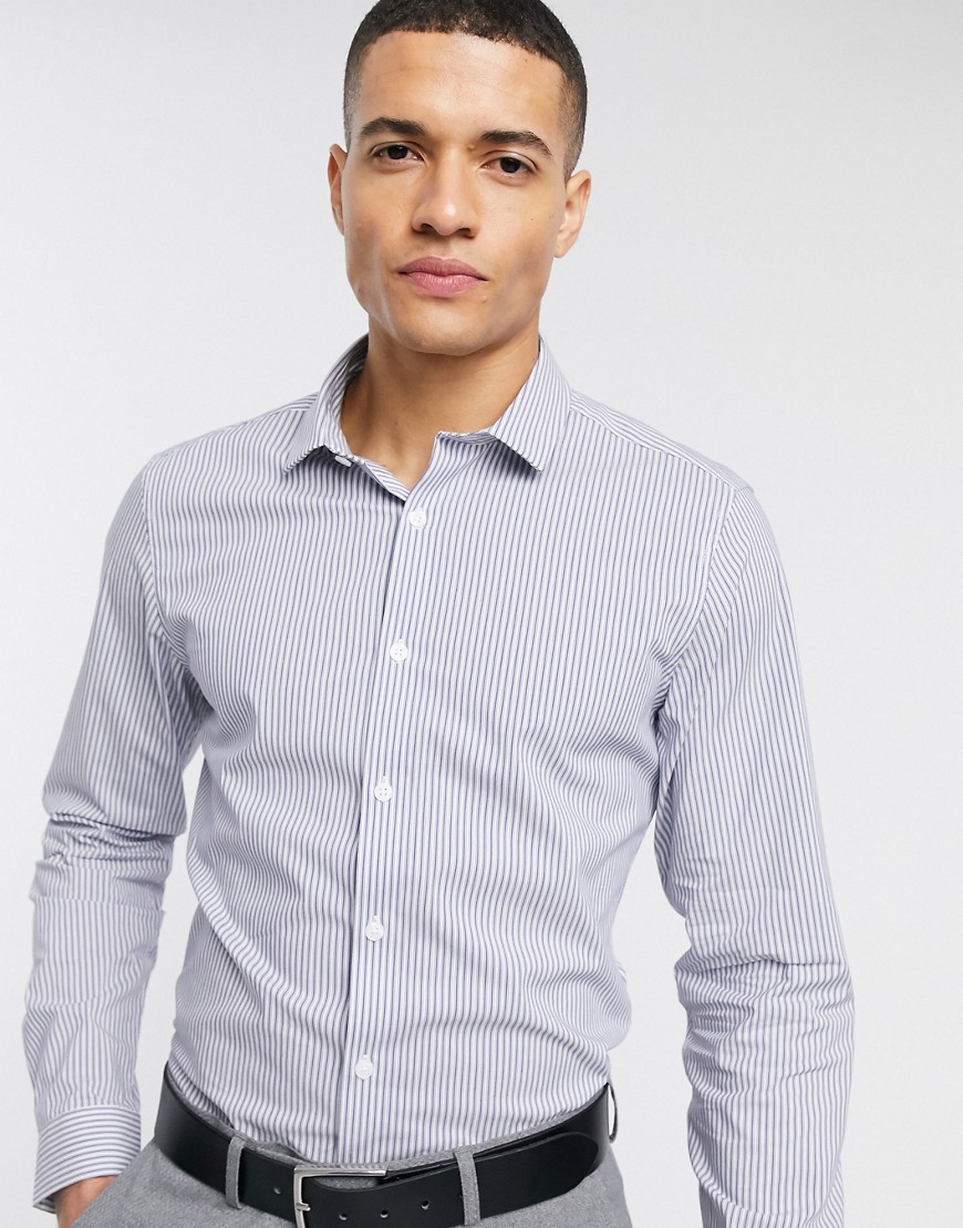 ASOS DESIGN smart skinny work stripe shirt in blue