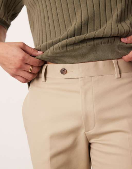 ASOS DESIGN smart slim fit chino shorts with mitred tab in beige, 3 of 4