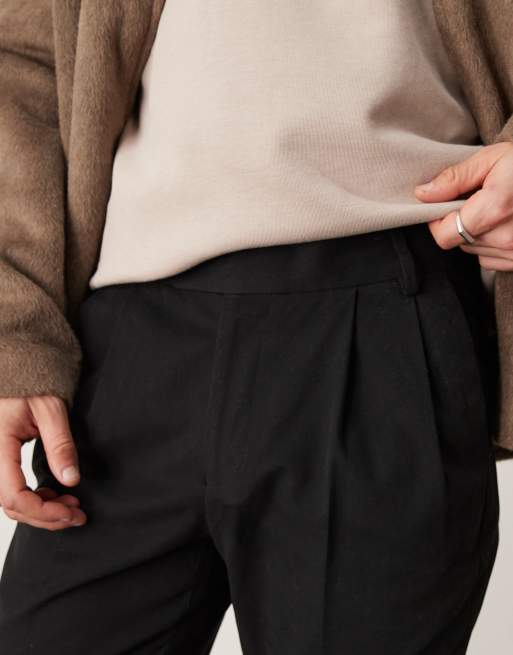 ASOS DESIGN smart slim fit cotton chino pants with double pleats in black, 2 of 5