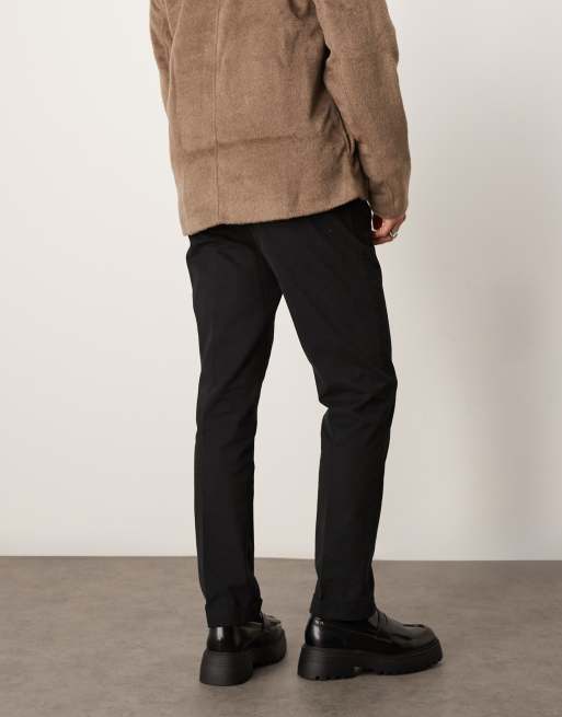 ASOS DESIGN smart slim fit cotton chino pants with double pleats in black, 4 of 5