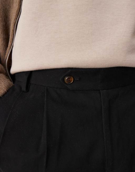 ASOS DESIGN smart slim fit cotton chino pants with double pleats in black, 5 of 5