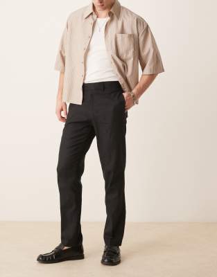 ASOS DESIGN smart slim fit linen blend pants in black