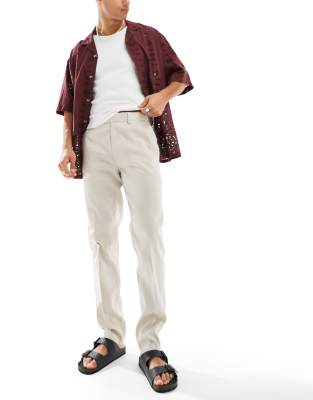ASOS DESIGN smart slim fit linen blend pants in stone