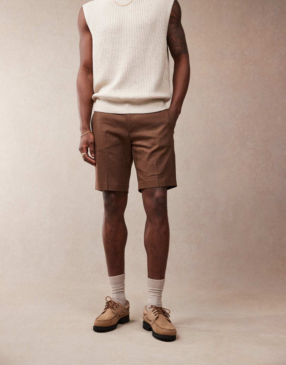 ASOS DESIGN smart slim fit linen blend shorts in brown