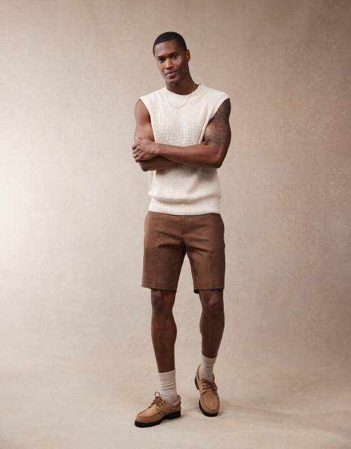 ASOS DESIGN smart slim fit linen blend shorts in brown