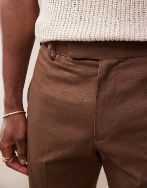 ASOS DESIGN smart slim fit linen blend shorts in brown