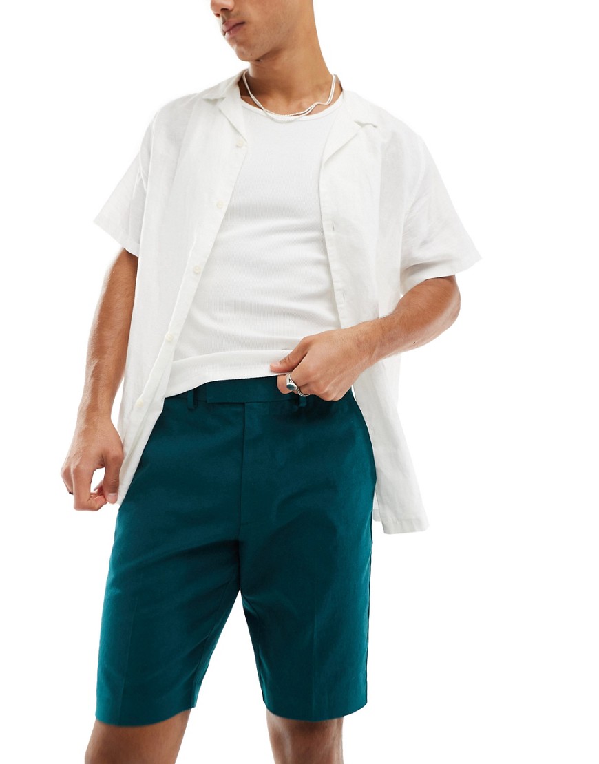 ASOS DESIGN smart slim fit linen blend shorts in forest green