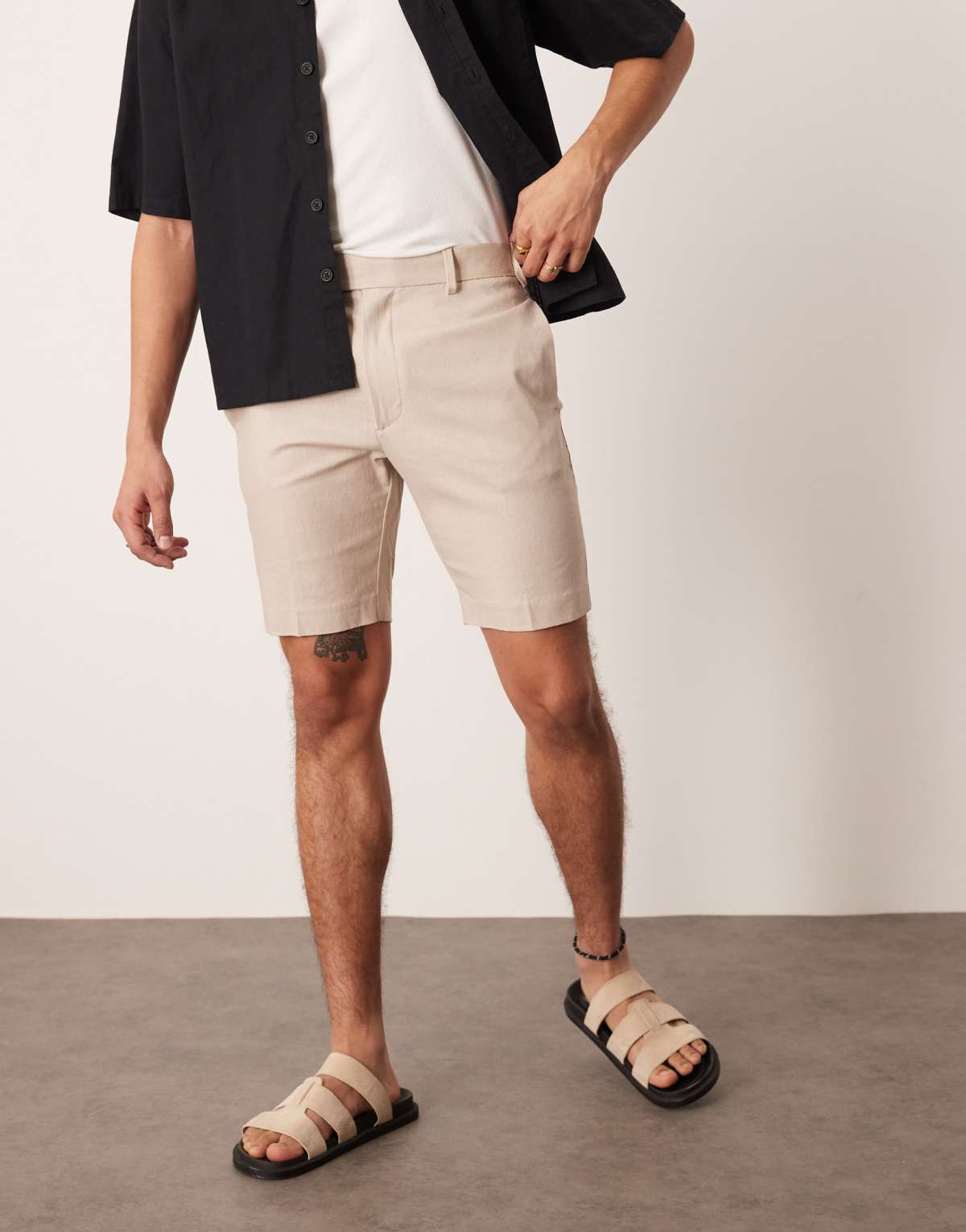 ASOS DESIGN smart slim fit linen blend shorts in stone