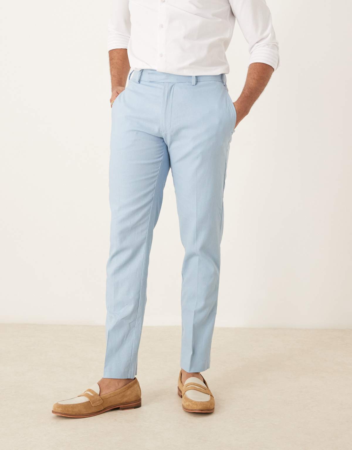 ASOS DESIGN smart slim fit linen blend trousers in dusty blue