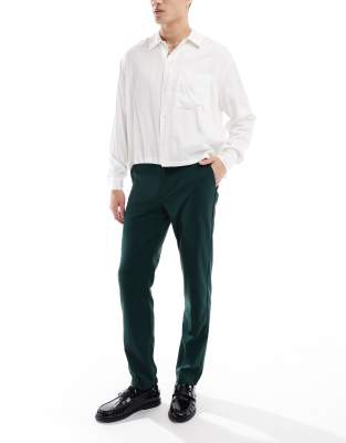 asos ASOS DESIGN smart slim fit trousers in forest green