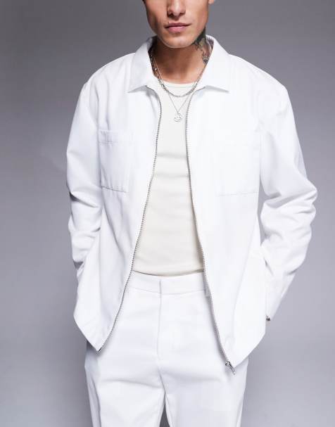 ASOS DESIGN smart slim fit trucker jacket in white (part of a set) - view 1