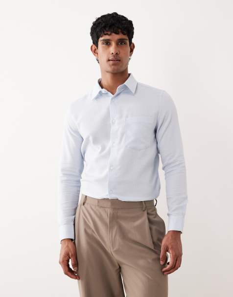 ASOS DESIGN smart slim herringbone easy iron shirt in blue - view 1