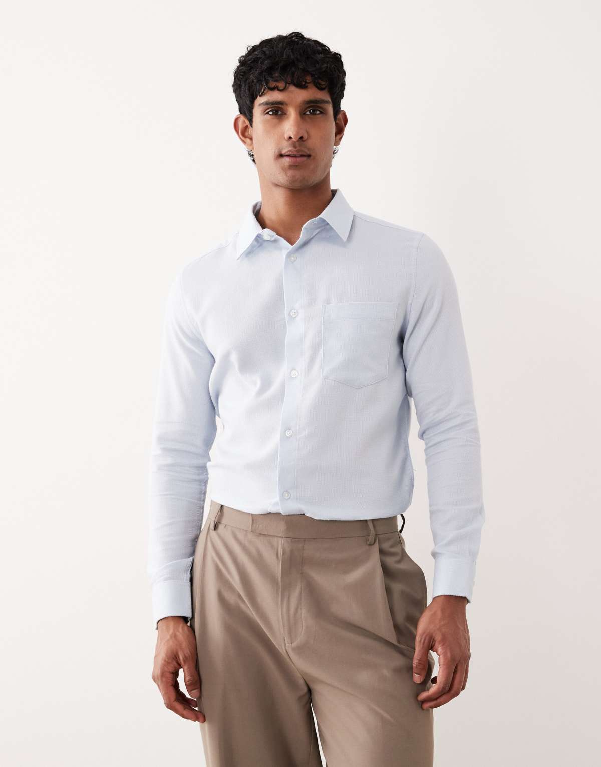 ASOS DESIGN smart slim herringbone easy iron shirt in blue