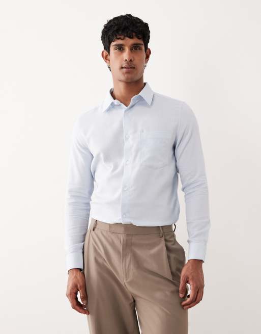 ASOS DESIGN smart slim herringbone easy iron shirt in blue