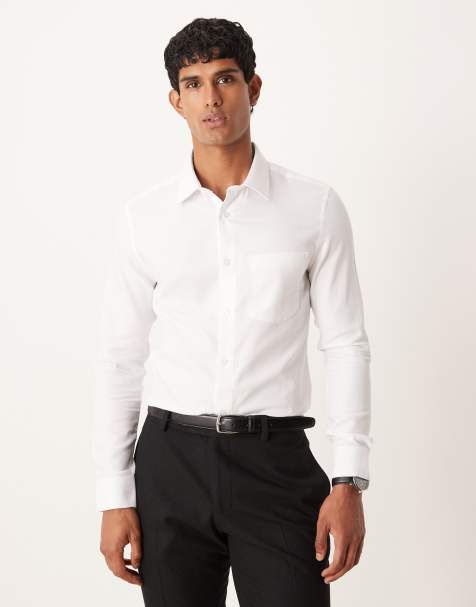 ASOS DESIGN smart slim herringbone easy iron shirt in white - view 1