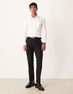 Asos Design Smart Slim Herringbone Easy Iron Shirt In White