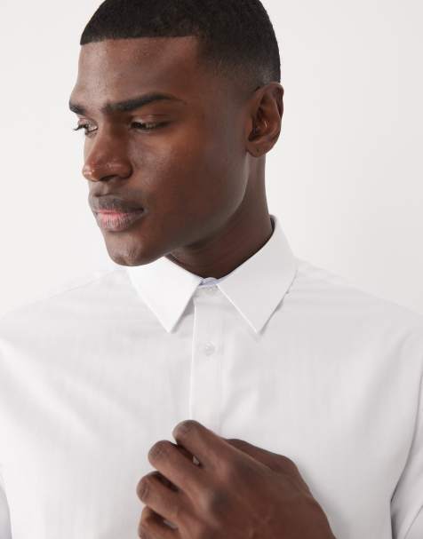 ASOS DESIGN smart slim herringbone shirt in white - view 1