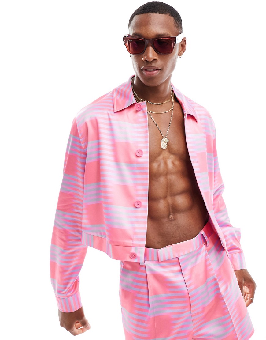 Asos Design Smart Slim Jacket In Pink Plaid Print - Part Of A Set