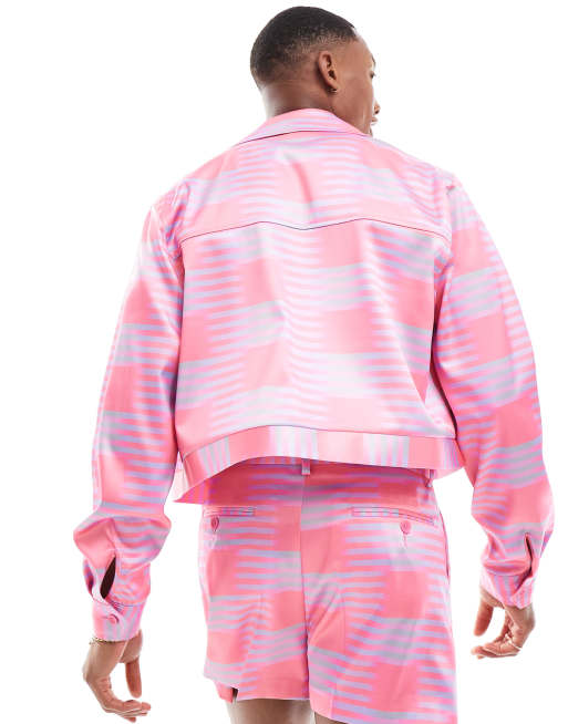 ASOS DESIGN smart slim jacket in pink plaid print - part of a set