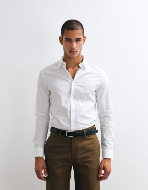ASOS DESIGN smart slim linen blend shirt in white, 3 of 5