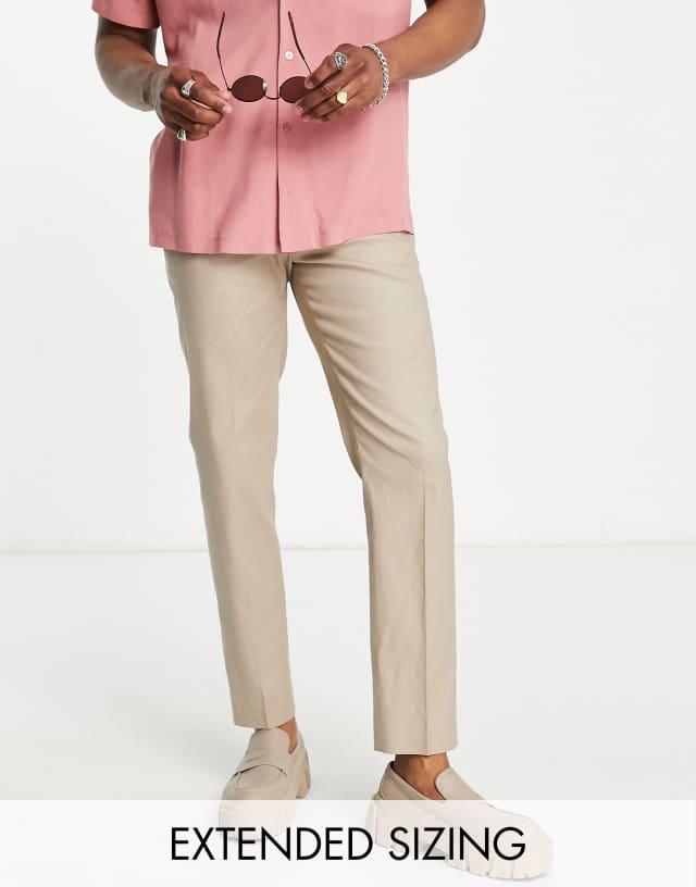 ASOS DESIGN smart slim linen mix pants in stone