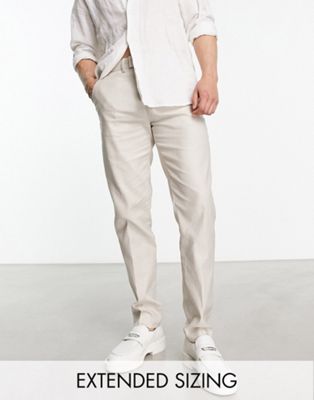 ASOS DESIGN smart slim linen mix trousers in stone - ASOS Price Checker