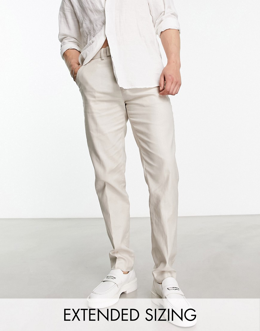 ASOS DESIGN smart slim linen mix trousers in stone-Neutral