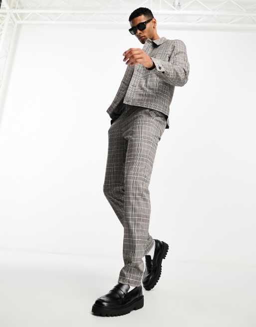 ASOS DESIGN smart slim pants in grey check (part of a set)