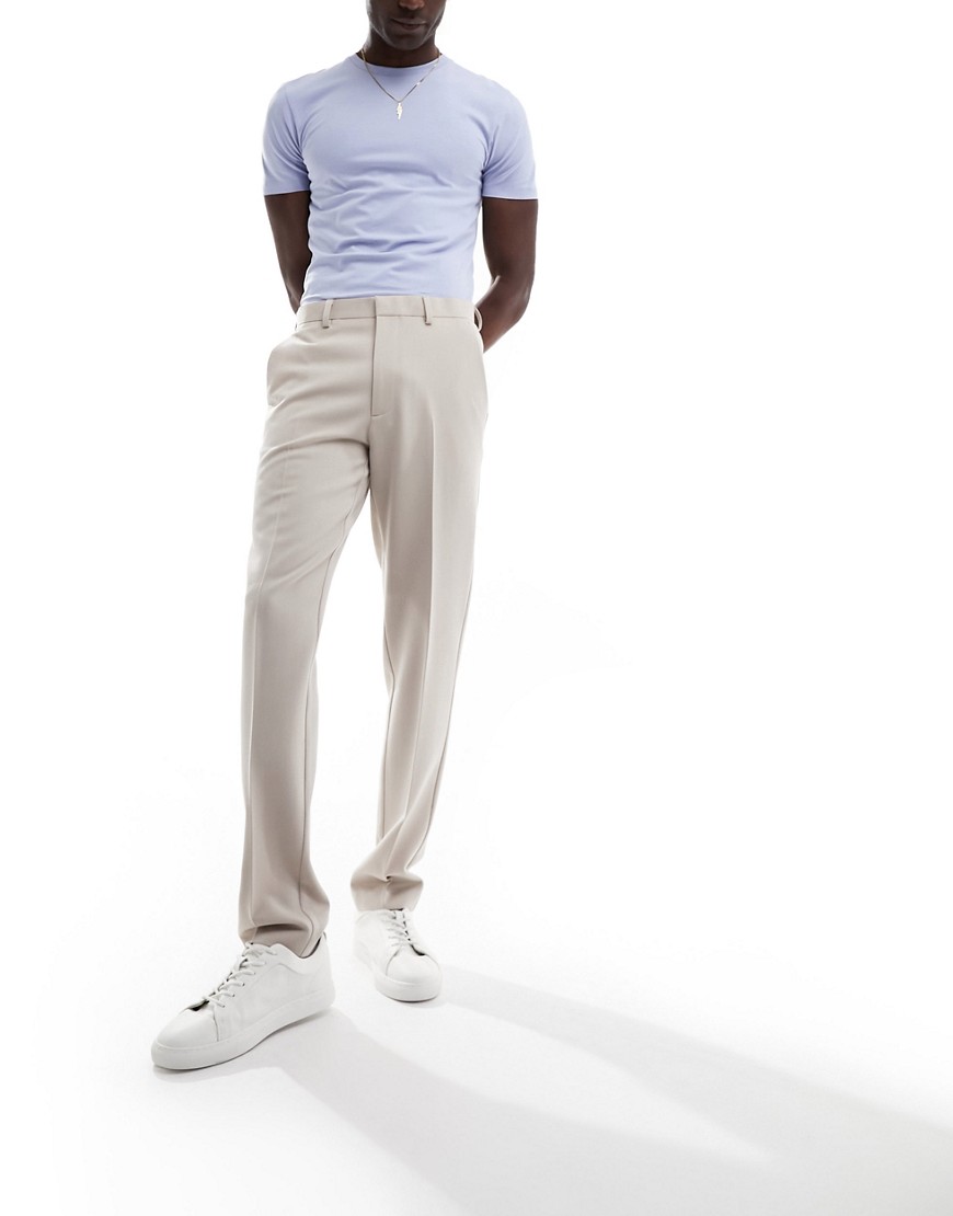 Asos Design Smart Slim Pants In Stone-neutral