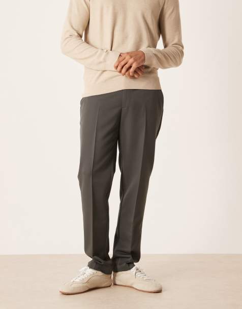 ASOS DESIGN smart slim pants with elastic waist in charcoal - view 1