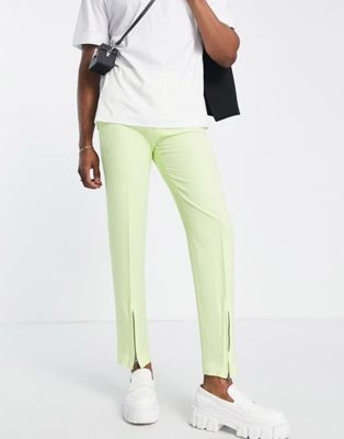 Asos Design Smart Slim Pants With Front Hem Zippers In Bright Lemon Yellow