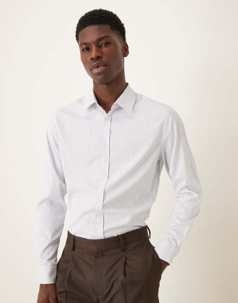 ASOS DESIGN smart slim pinstripe shirt in blue