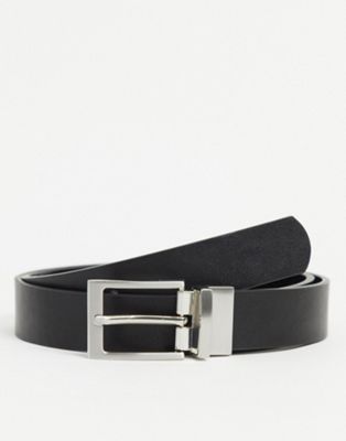 ASOS DESIGN smart slim reversible belt in black patent emboss and faux leather